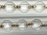 Asfour Crystal Clear Octagon Prisms Garland Chain 1080-14 MM With Gold Bow Tie - 22 Yards