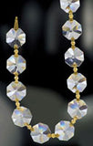 Clear Crystal Octagon Prisms Garland Chain 1080-14 MM With Gold - Asfour Clear Crystal Chain Crystals Wholesale - Full Lead Crystal - 22 Yard