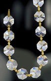 Asfour Crystal Clear Octagon Prisms Garland Chain 1080-14 MM With Gold Bow Tie - 22 Yards