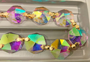 Asfour Crystal Octagon Prisms AB Garland Chain 1080-14 MM With Gold Bowtie 1-Yard (3 ft.)