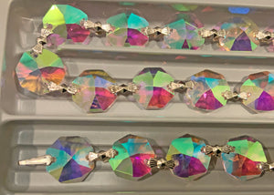 Asfour Crystal Octagon Prisms AB Garland Chain 1080-14mm With Chrome Bowtie 1-Yard (3 ft.)