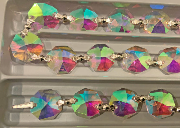 Asfour Crystal Octagon Prisms AB Garland Chain 1080-14mm With Chrome Bowtie 1-Yard (3 ft.)