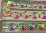 Asfour Crystal Clear AB Octagon Prisms Garland Chain 1080-14 MM With Chrome Bow Tie - 22 Yards